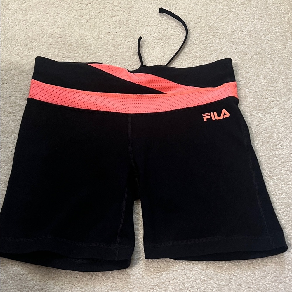 Fila black biker Shorts with neon pink accents